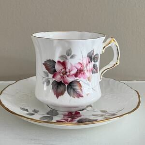 VTG Hammersley, Spode, Fine Bone China Teacup & Saucer, Floral, Pink, Gray
